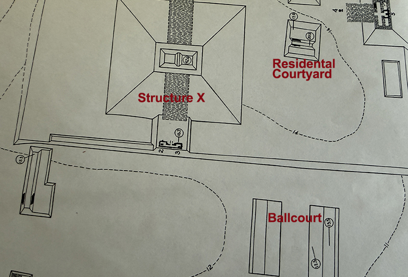 Becan: 1943 map of ballcourt area