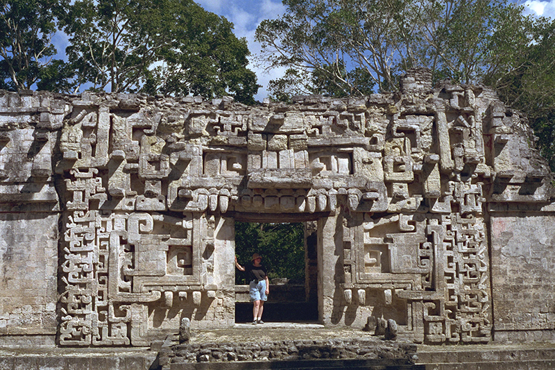 Chicanná, Group A Structure II: full view of the central doorway monster-mouth decoration
