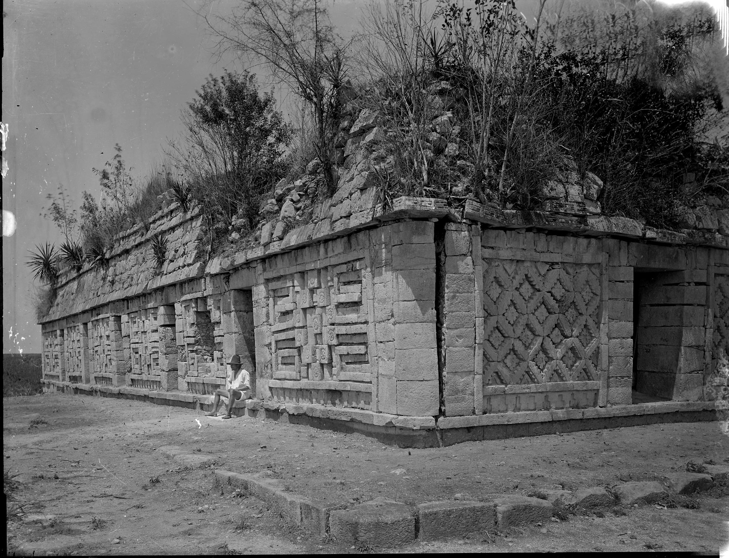 Maudslay's 1889 Chichen Itza expedition photo of the upper range of chambers at Casa de Monjas