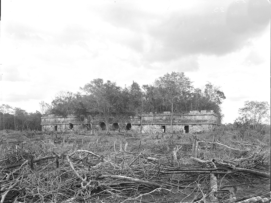Maudslay's 1889 photo of Akab Dzip at Chichen Itza, viewed from the west