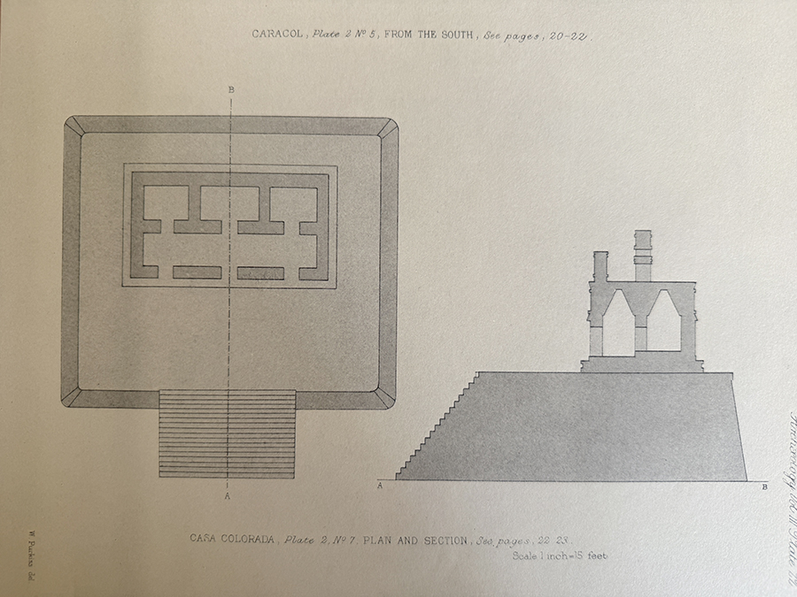 Maudslay's Casa Colorado building diagram from Bibliogia Centrali-Americana, Vol III: Plates