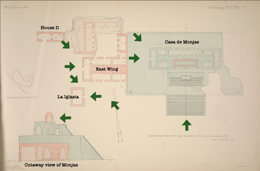 Maudslay's Map of the Monjas in old Chichén Itzá