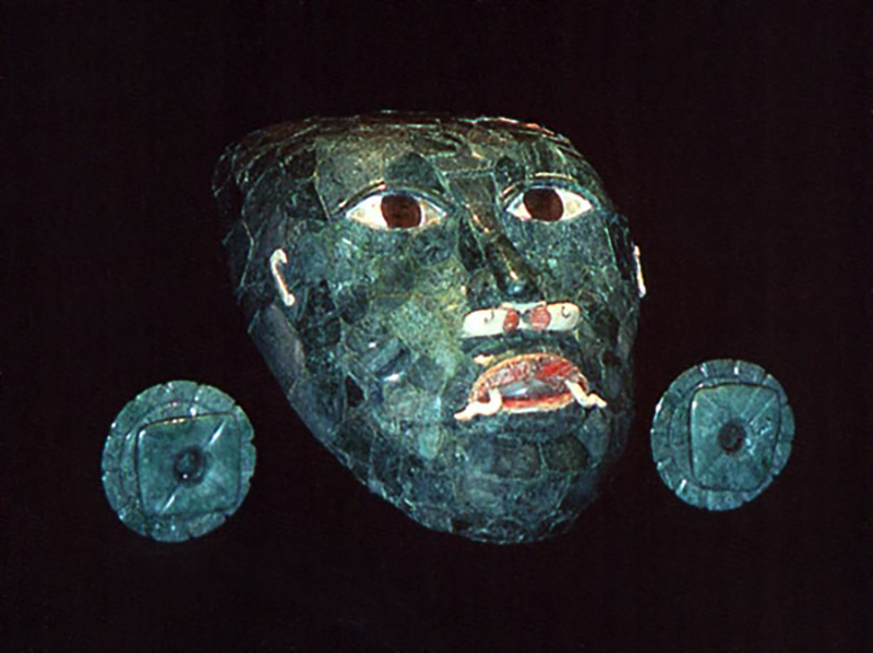 Calakmul: Jade mask of early classic ruler from burial under Room 6 of Structure III