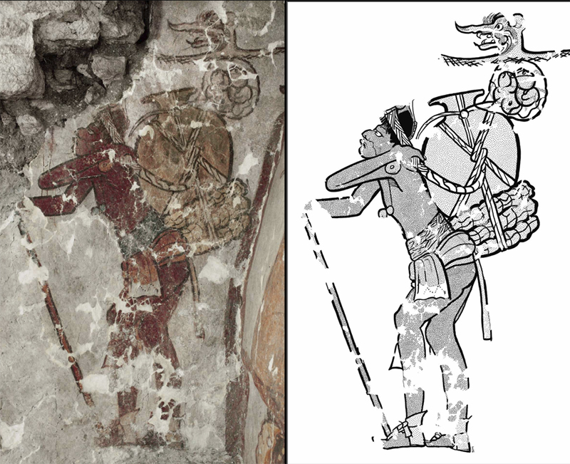 Chiik Nahb Murals, Calakmul: Trader/Merchant transporting goods