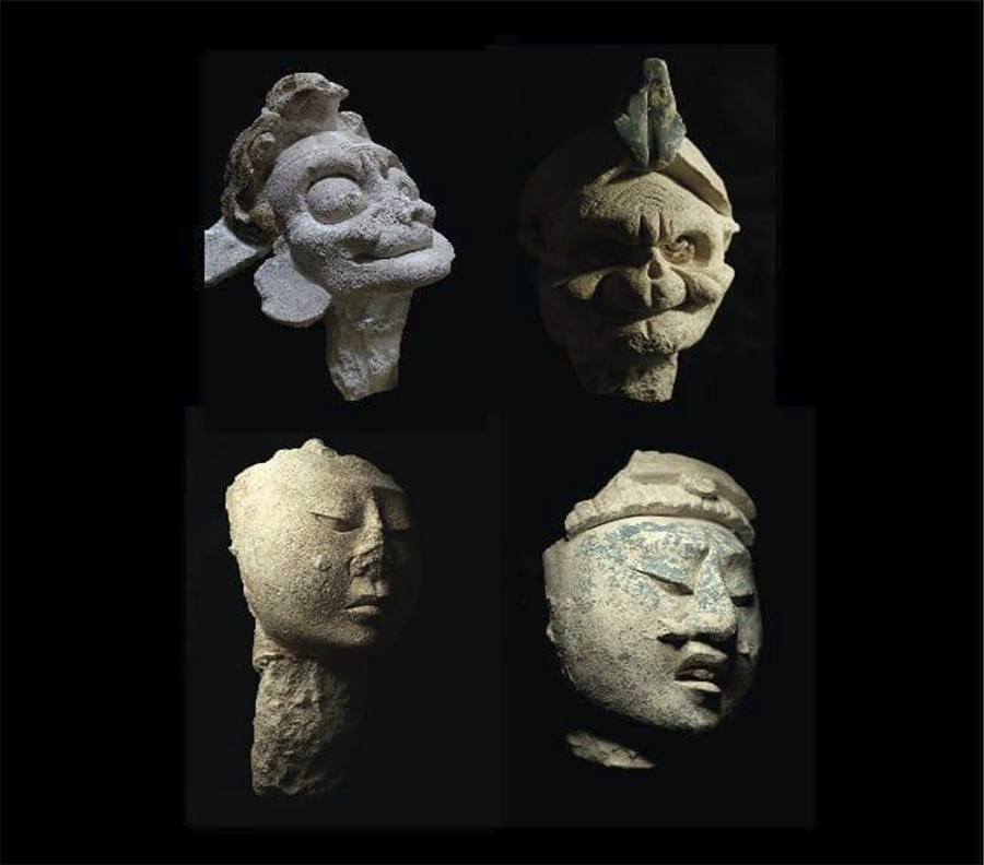 Effigy heads that the Codex painters placed among the ruins at El Mirador in Late Classic