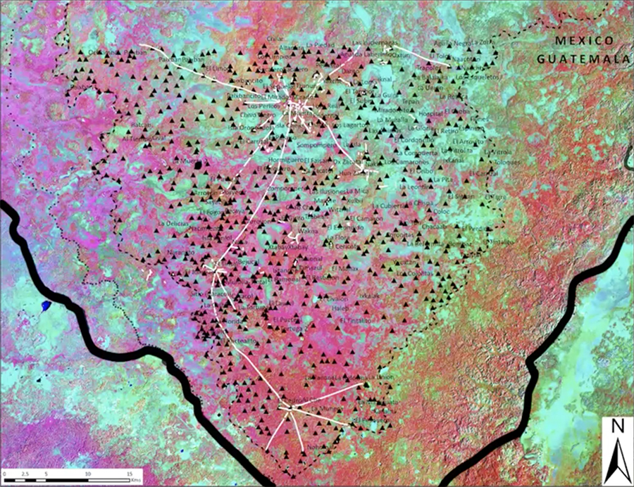 El Mirador Basin sites on map discovered by LiDAR survey
