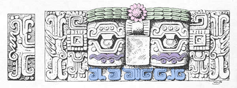 drawing of typical mask panel showing Venus hieroglyph under the eyes