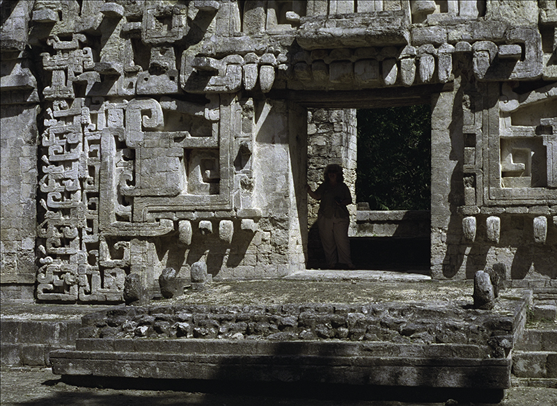 Chicanna Structure II: Detail of the profile serpents bracketing the door