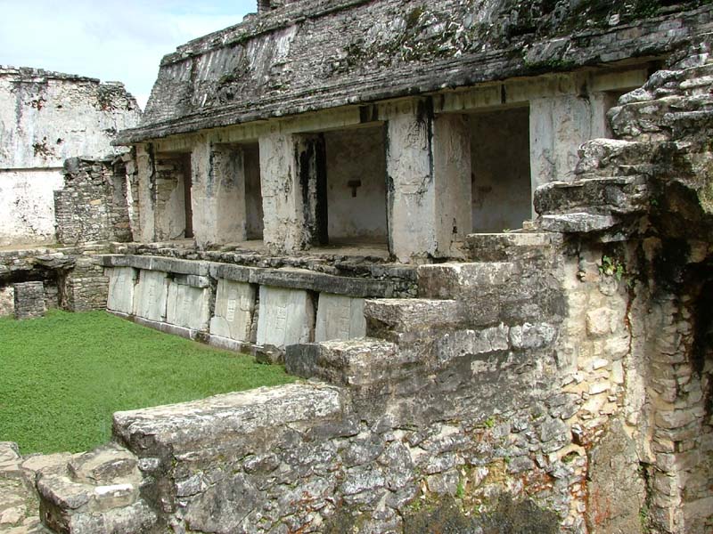 West side of House C at Palenque Palace showing architectural remains